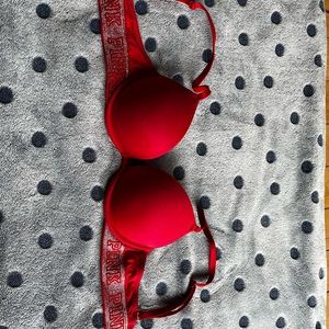Red VS Bra with silver metallic color band